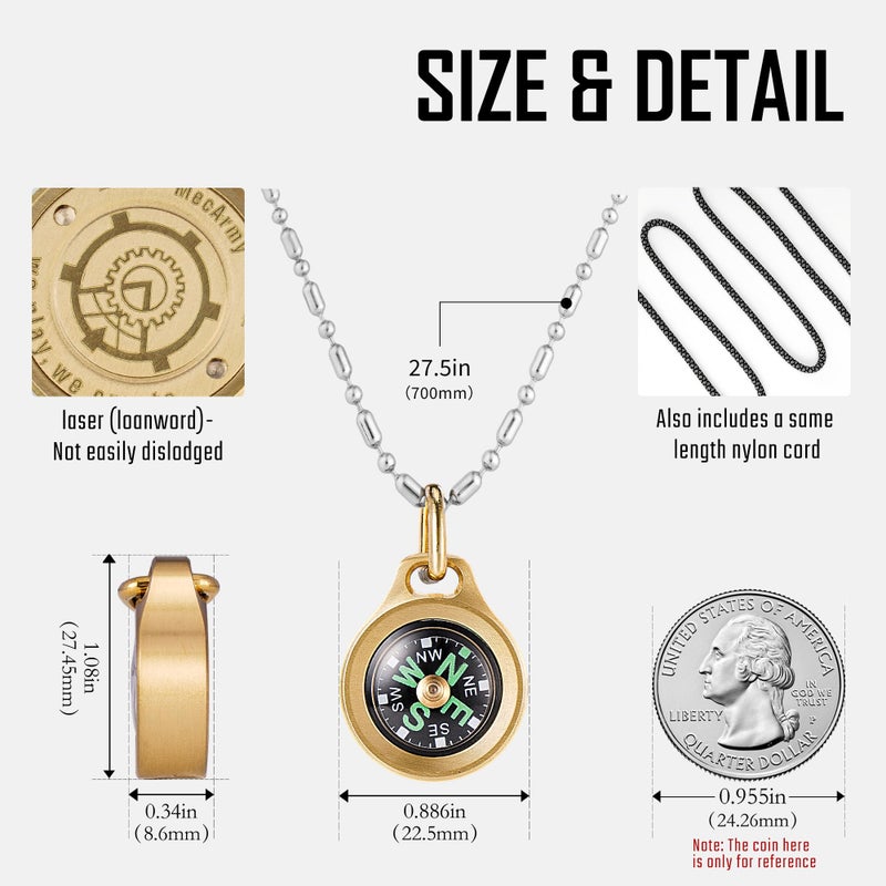 MecArmy CMP/CMP2 Mini Compass- Meaningful Graduation Birthday Gifts for Men Women, EDC Titanium/Brass/Copper Pocket Compass for Hiking SurvivaI, IPX5 Waterproof, Glow in The Dark, Necklace Pendant - Image 3